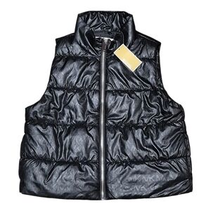 Michael Kors Puffer Quilted Vest Jacket Allover Logo Women's Size L Black Large